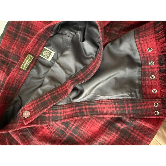 Eddie Bauer Skirt Womens 18 Red Wool Plaid Maxi Fringed Blanket Wrap Preppy Acad - Picture 6 of 7